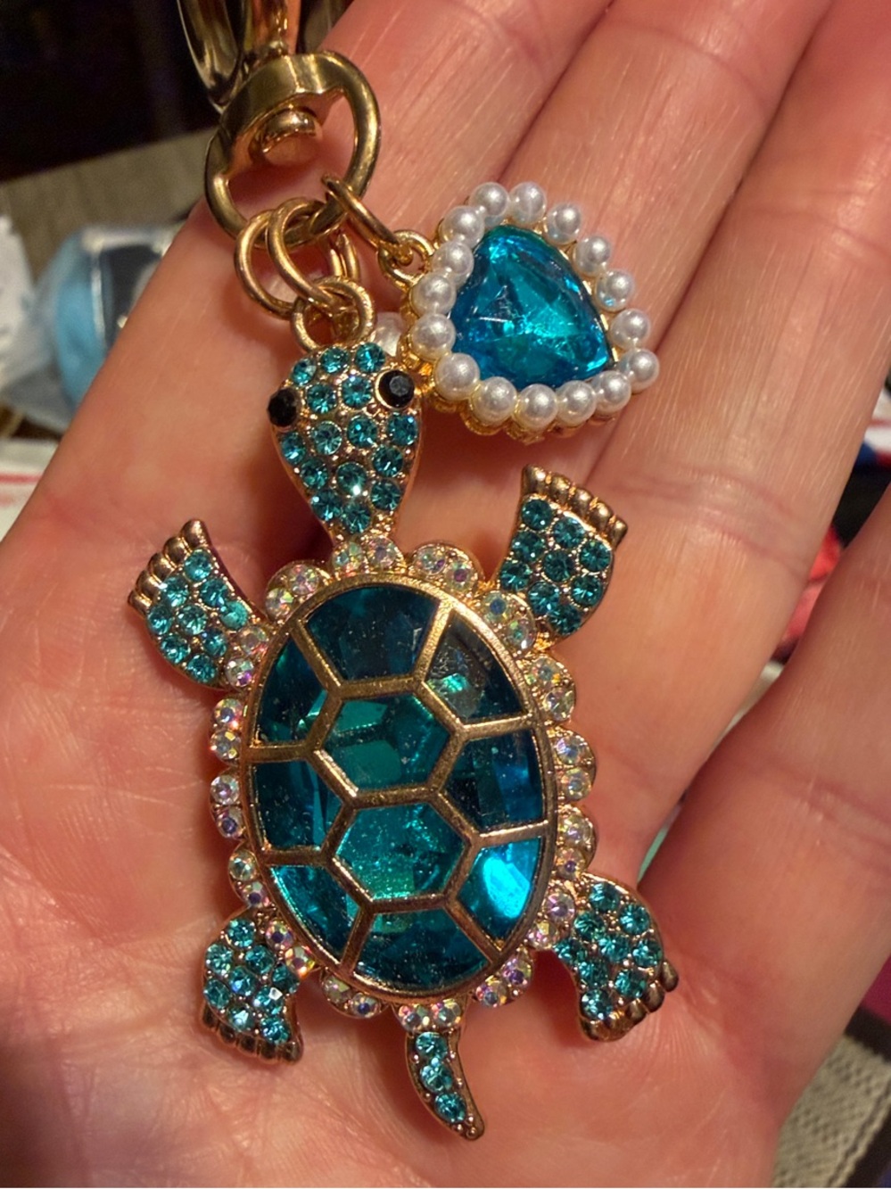 Gold-Tone Turquoise Turtle Keychain - Home Accents